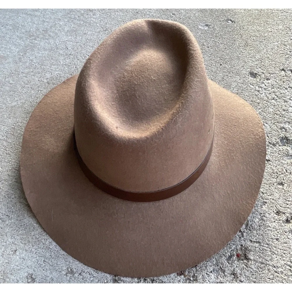 Vintage Broner Wool Fedora Hat Brown Leather Band Outback USA Made Men's M‎